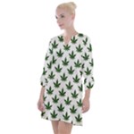 Weed at white, ganja leafs pattern, 420 hemp regular theme Open Neck Shift Dress