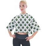 Weed at white, ganja leafs pattern, 420 hemp regular theme Mock Neck Tee