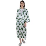 Weed at white, ganja leafs pattern, 420 hemp regular theme Maxi Satin Kimono