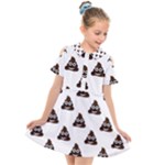 Happy poo pattern, funny emoji, emoticon theme, vector Kids  Short Sleeve Shirt Dress