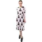Happy poo pattern, funny emoji, emoticon theme, vector Ruffle End Midi Chiffon Dress
