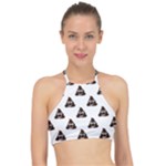 Happy poo pattern, funny emoji, emoticon theme, vector Racer Front Bikini Top