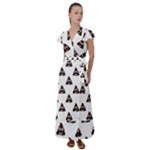 Happy poo pattern, funny emoji, emoticon theme, vector Flutter Sleeve Maxi Dress