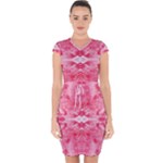 Pink Marbling Ornate Capsleeve Drawstring Dress 