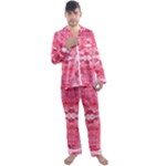 Pink Marbling Ornate Men s Long Sleeve Satin Pajamas Set