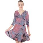 Pink Arabesque Quarter Sleeve Front Wrap Dress