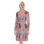 Pink Arabesque Long Sleeve Velvet Front Wrap Dress