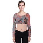 Pink Arabesque Velvet Long Sleeve Crop Top