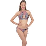 Pink Arabesque Cross Front Halter Bikini Set