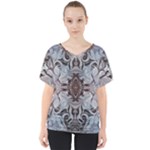 Turquoise Black Arabesque Repeats V-Neck Dolman Drape Top