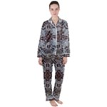 Turquoise Black Arabesque Repeats Satin Long Sleeve Pajamas Set