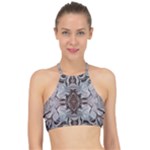 Turquoise Black Arabesque Repeats Racer Front Bikini Top