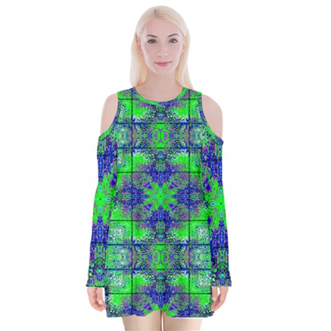 Frequencee Velvet Long Sleeve Shoulder Cutout Dress from ArtsNow.com
