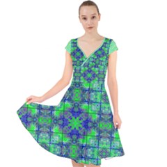 Cap Sleeve Front Wrap Midi Dress 