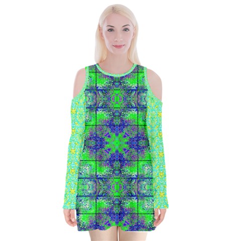 Carnatial Frequencee Velvet Long Sleeve Shoulder Cutout Dress from ArtsNow.com