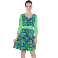 Quarter Sleeve Ruffle Waist Dress 