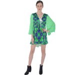 Carnatial Frequencee V-Neck Flare Sleeve Mini Dress