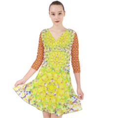 Quarter Sleeve Front Wrap Dress 