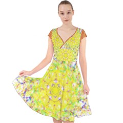 Cap Sleeve Front Wrap Midi Dress 