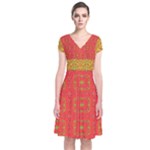 Mocha Morning (3) Bouquet Short Sleeve Front Wrap Dress
