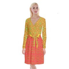 Long Sleeve Velvet Front Wrap Dress 