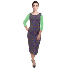 Quarter Sleeve Midi Velour Bodycon Dress 