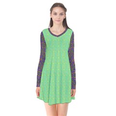 Long Sleeve V-neck Flare Dress 