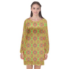 Long Sleeve Chiffon Shift Dress  