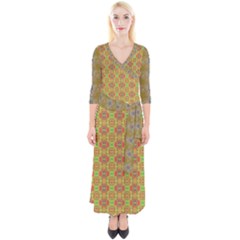 Quarter Sleeve Wrap Maxi Dress 