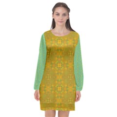 Long Sleeve Chiffon Shift Dress  