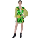 Petals (2) 3021 V-Neck Flare Sleeve Mini Dress