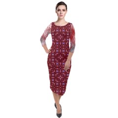 Quarter Sleeve Midi Velour Bodycon Dress 