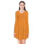 Apricot Orange Long Sleeve V-neck Flare Dress
