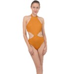 Apricot Orange Halter Side Cut Swimsuit