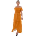 Apricot Orange Off Shoulder Open Front Chiffon Dress