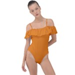 Apricot Orange Frill Detail One Piece Swimsuit