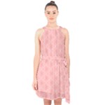 Pink Feathers (2) Halter Collar Waist Tie Chiffon Dress