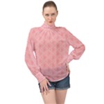 Pink Feathers (2) High Neck Long Sleeve Chiffon Top