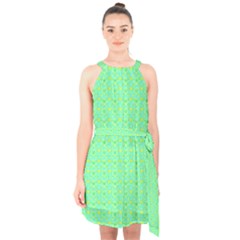 Halter Collar Waist Tie Chiffon Dress 