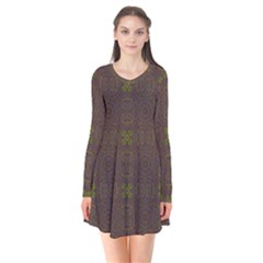 Long Sleeve V-neck Flare Dress 