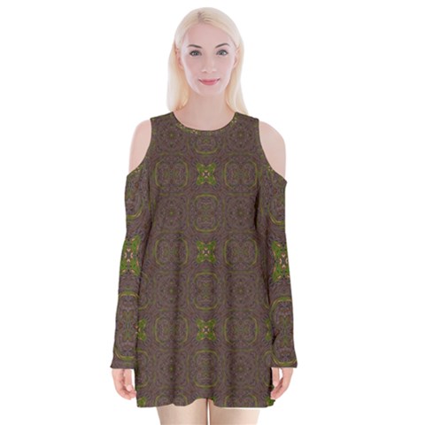 Artist Pallete Velvet Long Sleeve Shoulder Cutout Dress from ArtsNow.com