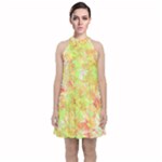 Watercolor Autumn (2) Velvet Halter Neckline Dress 