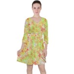 Watercolor Autumn (2) Quarter Sleeve Ruffle Waist Dress