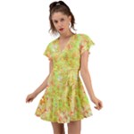 Watercolor Autumn (2) Flutter Sleeve Wrap Dress