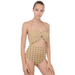 Classic Earthtone Argyle (2) Scallop Top Cut Out Swimsuit
