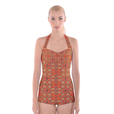 Curviness (2) Boyleg Halter Swimsuit  from ArtsNow.com