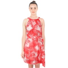 Halter Collar Waist Tie Chiffon Dress 
