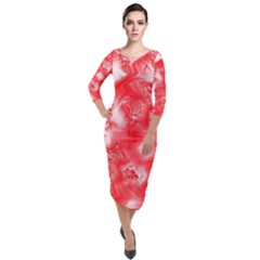 Quarter Sleeve Midi Velour Bodycon Dress 