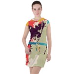 Abstract Colorful Pattern Drawstring Hooded Dress