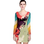 Abstract Colorful Pattern Long Sleeve Velvet Bodycon Dress